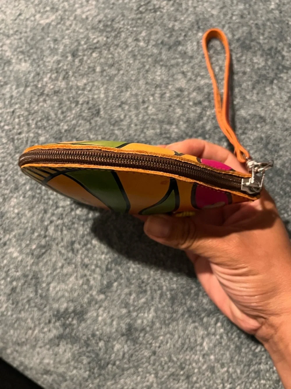 Colorful Orange & Green Fish Wristlet Pouch - Handpainted Design